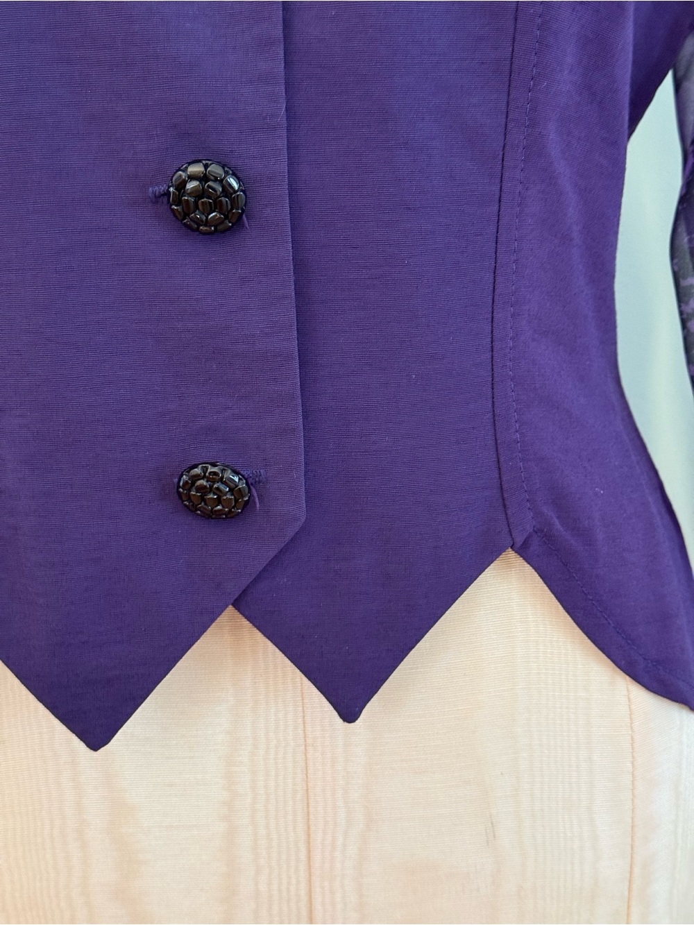 VTG Le Chateau Purple Figure Fitted Sheer Sleeves Top - Picture 6 of 13